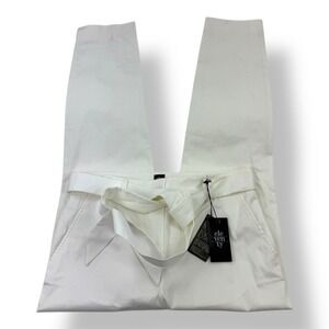 Eleventy White Cotton Elastane Belted Flat Front Slack Pants Women's US 4 EU 42